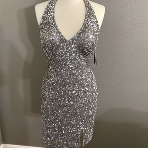 Macy’s Nightway silver sequined formal